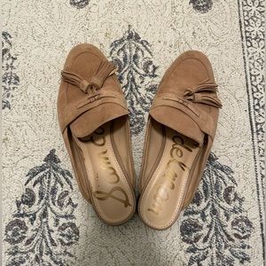 Sam Edelman tan suede mules with tassels size 6